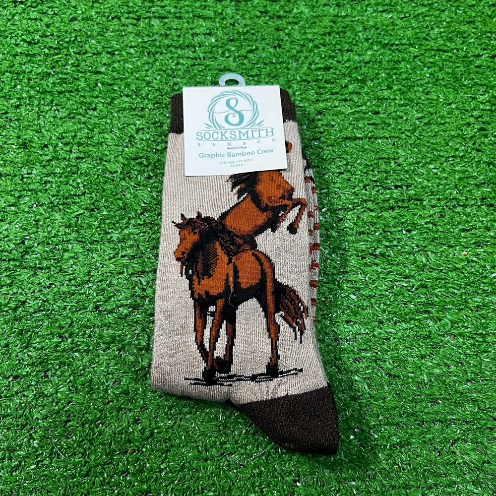 NWT Socksmith Bamboo Crew Socks Women's Aztec Horse Equestrian Print Rodeo
